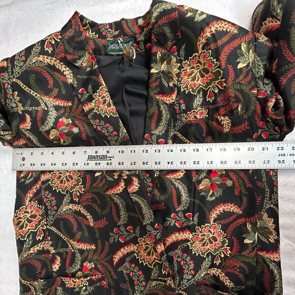 Harvé Benard Womens Black Floral Leaf Print Button Front Blazer Jacket Pockets - Picture 6 of 8
